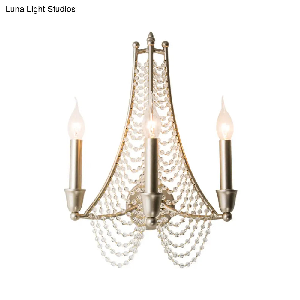 Vintage Champagne Crystal Bead Chandelier - 3-Bulb Hanging Pendant Light For Bedroom