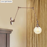 Vintage Chrome/Copper/Bronze Orb Wall Sconce Lamp - Clear/Amber Glass Adjustable Arm 1 Light Ideal