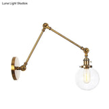Vintage Chrome/Copper/Bronze Orb Wall Sconce Lamp - Clear/Amber Glass Adjustable Arm 1 Light Ideal