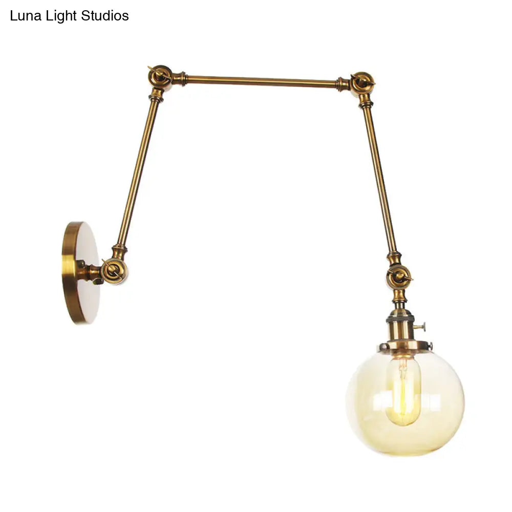 Vintage Chrome/Copper/Bronze Orb Wall Sconce Lamp - Clear/Amber Glass Adjustable Arm 1 Light Ideal