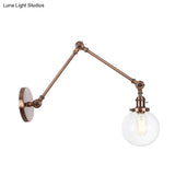 Vintage Chrome/Copper/Bronze Orb Wall Sconce Lamp - Clear/Amber Glass Adjustable Arm 1 Light Ideal