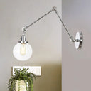 Vintage Chrome/Copper/Bronze Orb Wall Sconce Lamp - Clear/Amber Glass Adjustable Arm 1 Light Ideal