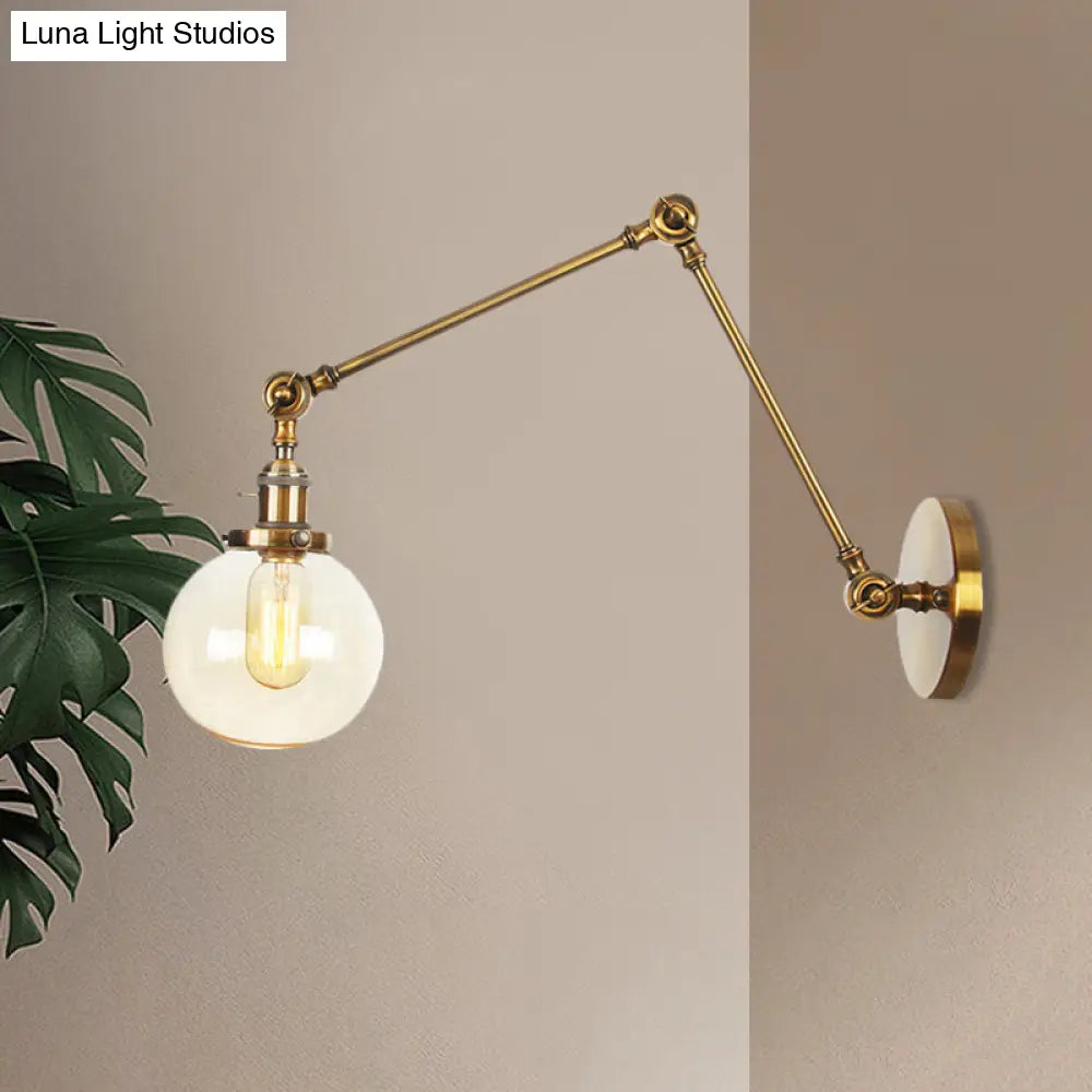 Vintage Chrome/Copper/Bronze Orb Wall Sconce Lamp - Clear/Amber Glass Adjustable Arm 1 Light Ideal