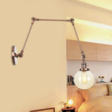 Vintage Chrome/Copper/Bronze Orb Wall Sconce Lamp - Clear/Amber Glass Adjustable Arm 1 Light Ideal