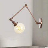 Vintage Chrome/Copper/Bronze Orb Wall Sconce Lamp - Clear/Amber Glass Adjustable Arm 1 Light Ideal