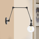 Vintage Chrome/Copper/Bronze Orb Wall Sconce Lamp - Clear/Amber Glass Adjustable Arm 1 Light Ideal