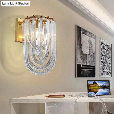 Vintage Clear Crystal Prism Sconce Lamp - Gold Finish 1 Light Wall Mounted For Dining Room