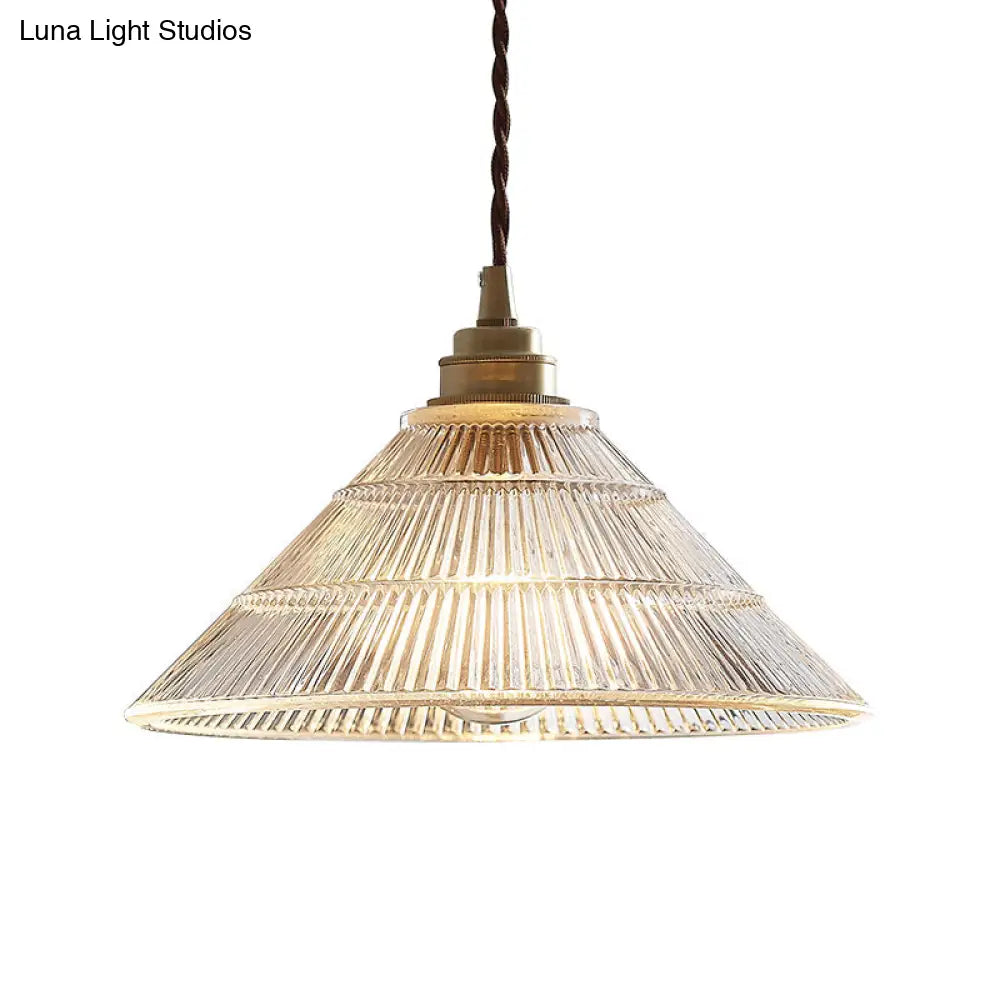 Vintage Clear Glass Cone Pendant Lamp - Single-Bulb Hanging Light For Dining Room
