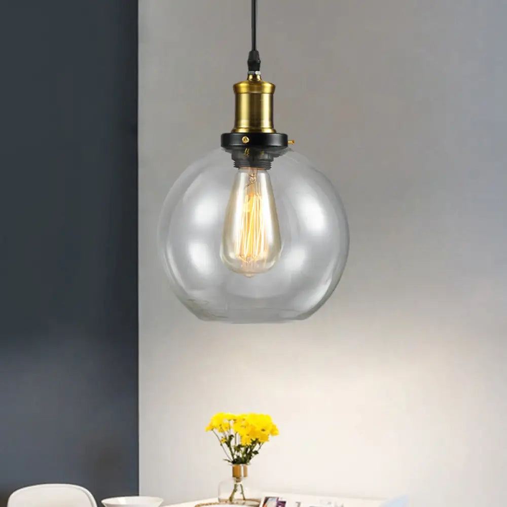 Vintage Clear Glass Hanging Ceiling Light With Brass Finish Ideal For Living Room Décor / Globe