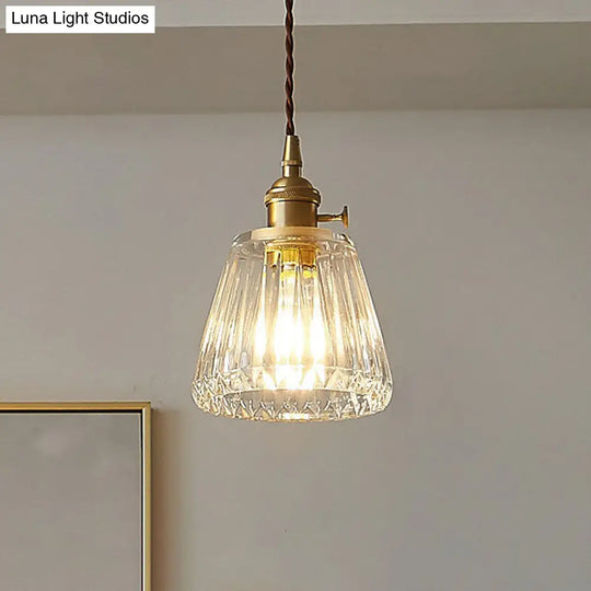 Vintage Clear Glass Hanging Lamp: Tapered Single-Bulb Pendant For Restaurants