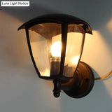 Vintage Clear Glass Lantern Wall Lamp For Courtyard: Dark Coffee 1-Light Lighting