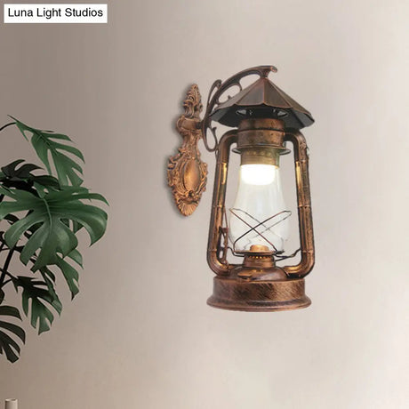 Vintage Clear Glass Lantern Wall Sconce For Outdoor Lighting With Single Bulb In Black/Bronze/Copper