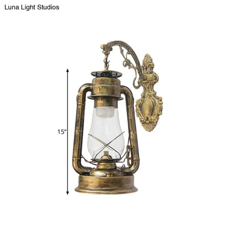 Vintage Clear Glass Lantern Wall Sconce For Outdoor Lighting With Single Bulb In Black/Bronze/Copper