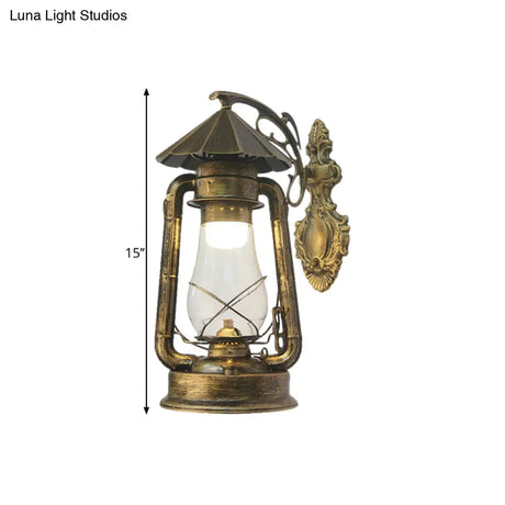 Vintage Clear Glass Lantern Wall Sconce For Outdoor Lighting With Single Bulb In Black/Bronze/Copper