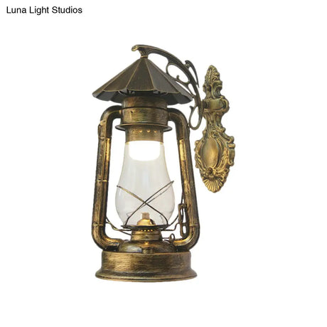 Vintage Clear Glass Lantern Wall Sconce For Outdoor Lighting With Single Bulb In Black/Bronze/Copper