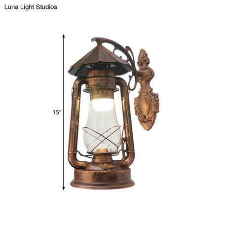 Vintage Clear Glass Lantern Wall Sconce For Outdoor Lighting With Single Bulb In Black/Bronze/Copper