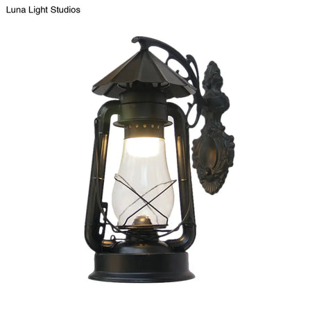Vintage Clear Glass Lantern Wall Sconce For Outdoor Lighting With Single Bulb In Black/Bronze/Copper