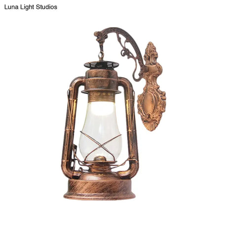 Vintage Clear Glass Lantern Wall Sconce For Outdoor Lighting With Single Bulb In Black/Bronze/Copper