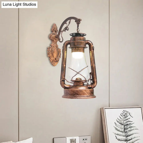 Vintage Clear Glass Lantern Wall Sconce For Outdoor Lighting With Single Bulb In Black/Bronze/Copper