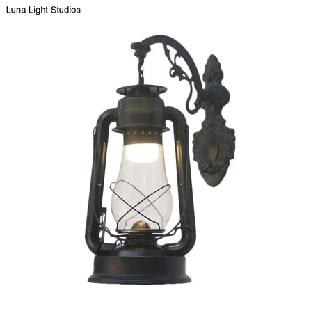 Vintage Clear Glass Lantern Wall Sconce For Outdoor Lighting With Single Bulb In Black/Bronze/Copper