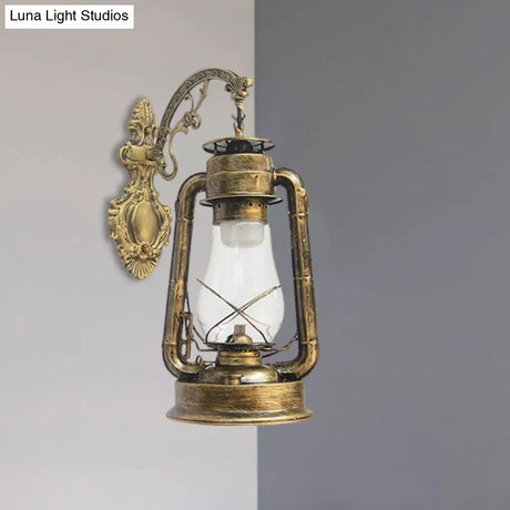 Vintage Clear Glass Lantern Wall Sconce For Outdoor Lighting With Single Bulb In Black/Bronze/Copper