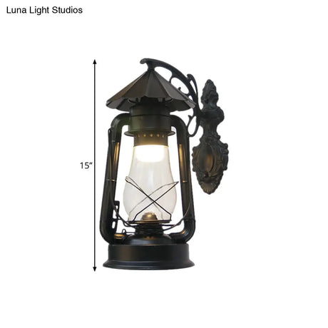 Vintage Clear Glass Lantern Wall Sconce For Outdoor Lighting With Single Bulb In Black/Bronze/Copper