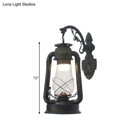 Vintage Clear Glass Lantern Wall Sconce For Outdoor Lighting With Single Bulb In Black/Bronze/Copper