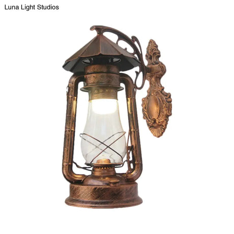 Vintage Clear Glass Lantern Wall Sconce For Outdoor Lighting With Single Bulb In Black/Bronze/Copper