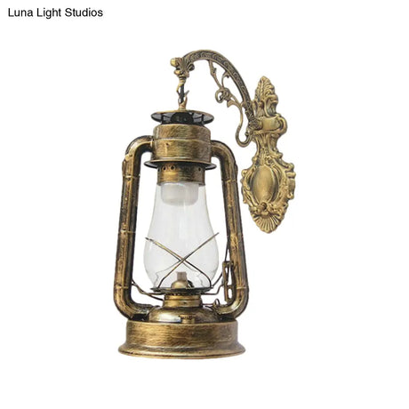 Vintage Clear Glass Lantern Wall Sconce For Outdoor Lighting With Single Bulb In Black/Bronze/Copper