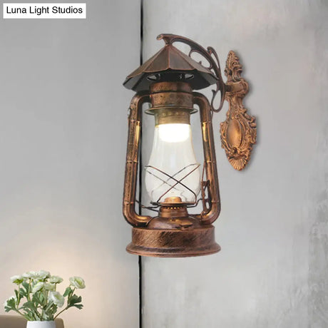 Vintage Clear Glass Lantern Wall Sconce For Outdoor Lighting With Single Bulb In Black/Bronze/Copper