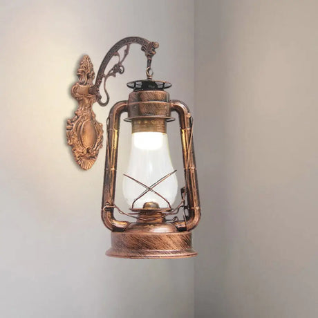 Vintage Clear Glass Lantern Wall Sconce For Outdoor Lighting With Single Bulb In Black/Bronze/Copper