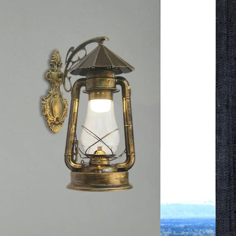 Vintage Clear Glass Lantern Wall Sconce For Outdoor Lighting With Single Bulb In Black/Bronze/Copper