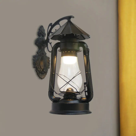 Vintage Clear Glass Lantern Wall Sconce For Outdoor Lighting With Single Bulb In Black/Bronze/Copper