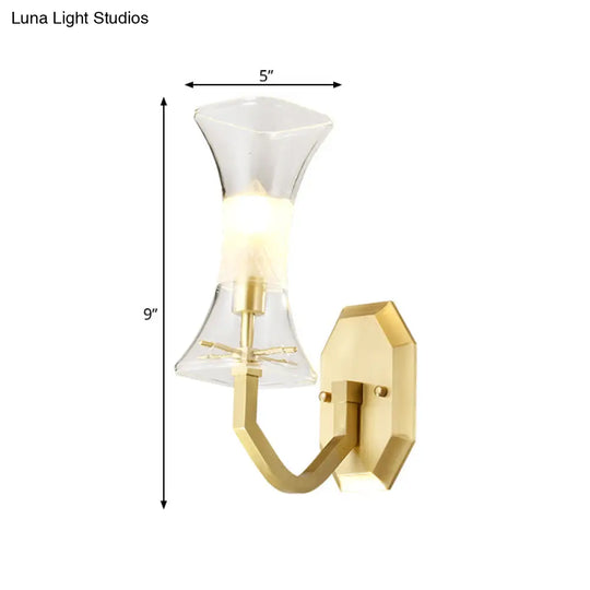 Vintage Clear Glass Sconce Lamp With Brass Finish - Wall Mounted Light Fixture