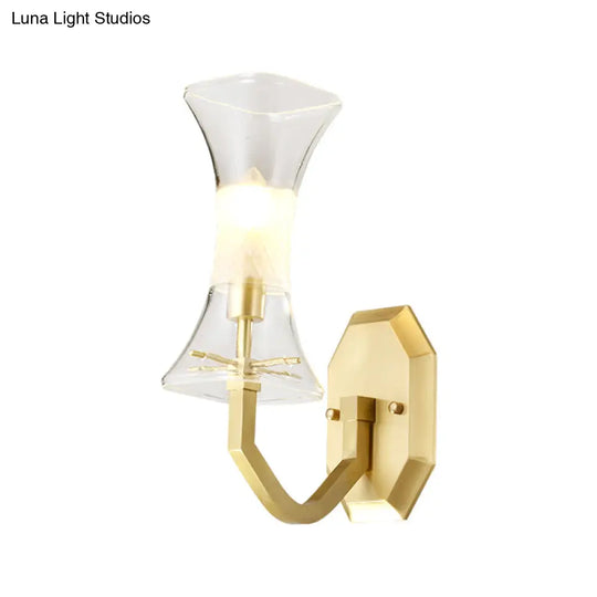 Vintage Clear Glass Sconce Lamp With Brass Finish - Wall Mounted Light Fixture