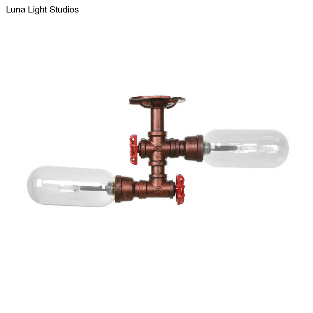Vintage Clear Glass Semi Flush Light For Living Room With Weathered Copper Finish - 2 - Light