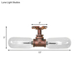 Vintage Clear Glass Semi Flush Light For Living Room With Weathered Copper Finish - 2 - Light