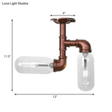 Vintage Clear Glass Semi Flush Light For Living Room With Weathered Copper Finish - 2 - Light