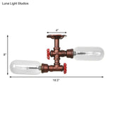 Vintage Clear Glass Semi Flush Light For Living Room With Weathered Copper Finish - 2 - Light