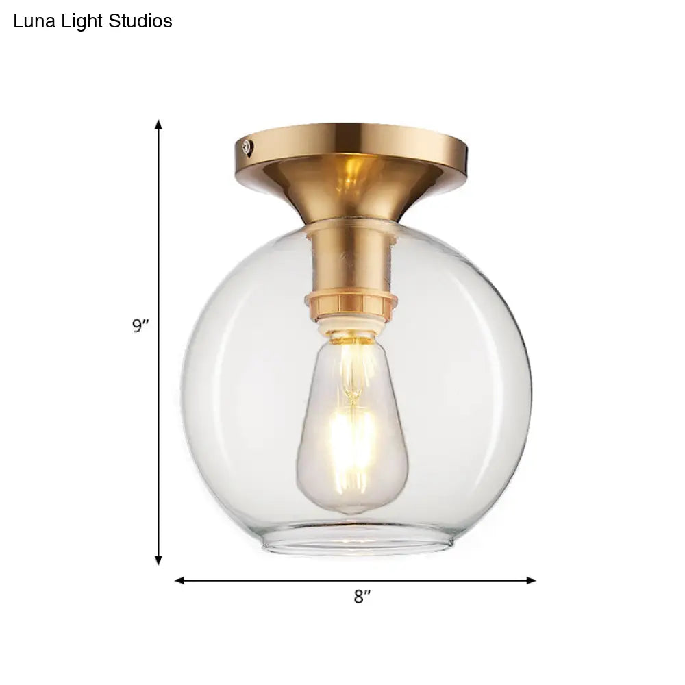 Vintage Clear Glass Sphere Ceiling Mounted Light – 1-Bulb Flush Lamp For Foyer