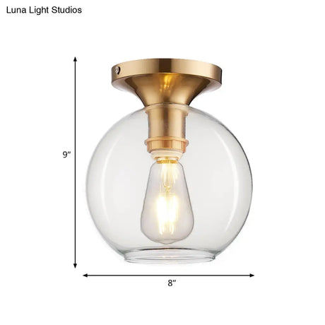 Vintage Clear Glass Sphere Ceiling Mounted Light – 1-Bulb Flush Lamp For Foyer