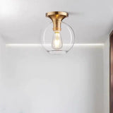 Vintage Clear Glass Sphere Ceiling Mounted Light – 1-Bulb Flush Lamp For Foyer