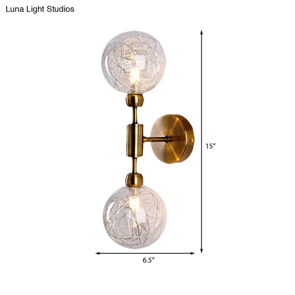 Vintage Clear Glass Wall Sconce Lighting With 1/2 Lights Orb Black/Gold Fixture