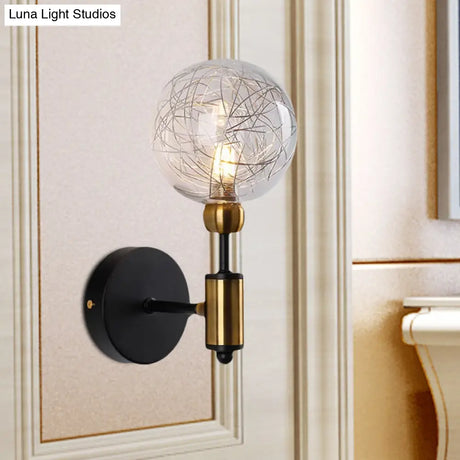 Vintage Clear Glass Wall Sconce Lighting With 1/2 Lights Orb Black/Gold Fixture