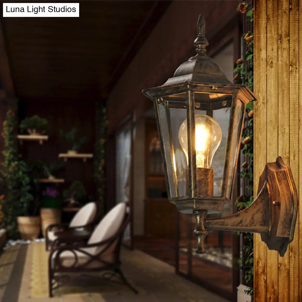 Vintage Clear Glass Wall Sconce: Tapered Single-Bulb Courtyard Lamp
