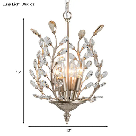 Vintage Clear Teardrop Crystal Chandelier Lamp - Leaf Design 4 Lights Champagne Ceiling Hanging