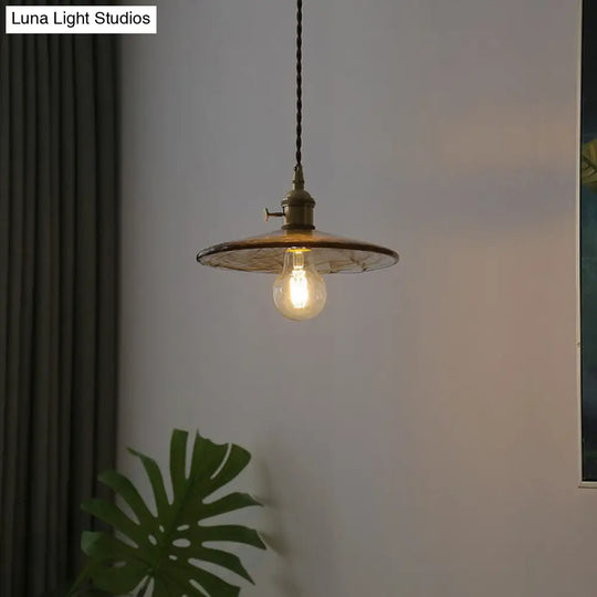 Vintage Single-Bulb Cognac Glass Cone Shade Pendant Lamp For Restaurant Lighting