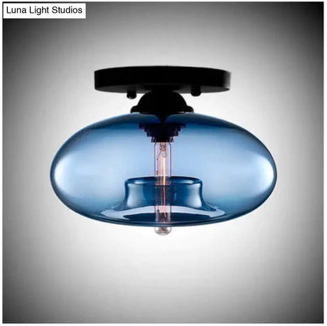 Vintage Colorful Hand Blown Glass Ceiling Lighting Retro Round Design Balcony Corridor Lamp Blue /