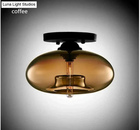 Vintage Colorful Hand Blown Glass Ceiling Lighting Retro Round Design Balcony Corridor Lamp Coffee /
