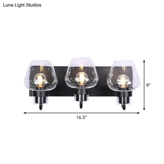 Vintage Cone Glass Wall Mount Light With 3 Bulbs - Black Dining Room Lighting